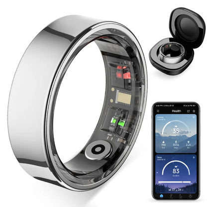 Turbosun Smart Ring-Temperature Monitor & Waterproof Fitness Tracker (5ATM) with Heart Rate, Blood Oxygen, Sleep, Stress & Menstrual Cycle Monitoring, No Subscription, Wireless Charging Box Included Digital COLMI R09 Hitienx Smart Ring 3, Heart Rate Monit